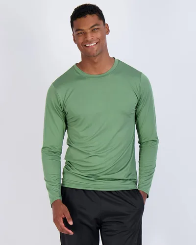 Vista 3 de Paquete de 4 Camiseta de manga larga para hombre Dry-Fit que absorbe la humedad Camiseta Atlética con cuello redondo con protección solar