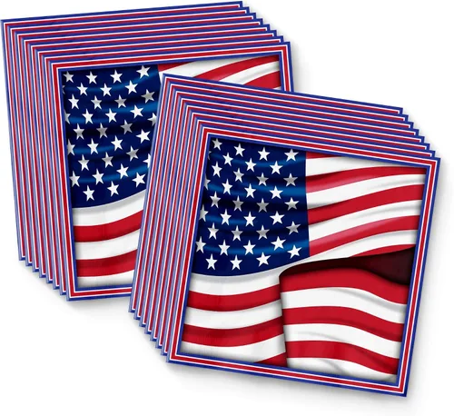 Vista 4 de Platos de papel del 4 de julio, juegos de platos desechables del 4 de julio, suministros para fiestas patrióticas de bandera estadounidense, platos