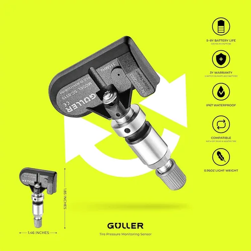 Vista 3 de GULLER TPMS - Sensor de presión de neumáticos de 315 MHz, paquete de 4 unidades Preprogramado para ciertos modelos de vehículos Ford o Lincoln