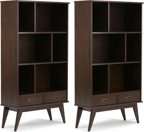 Vista 22 de SIMPLIHOME Draper - Estantería de madera maciza de 64 pulgadas de alto Rubio