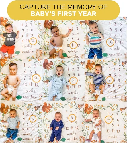 Vista 6 de Bubzi Co Manta mensual de hitos para bebé, manta de fotos de bosque suave para bebé niño y niña, manta de cama de guardería, artículos esenciales