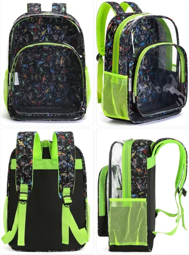 Vista 8 de BLUEFAIRY Mochila transparente para estadio escolar, mochila transparente de PVC resistente, grande, bolsa transparente, Verde, Moderno