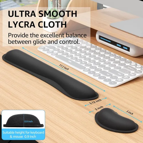 Vista 5 de KTRIO Reposamuñecas ergonómico para teclado y reposamuñecas para mouse, Negro