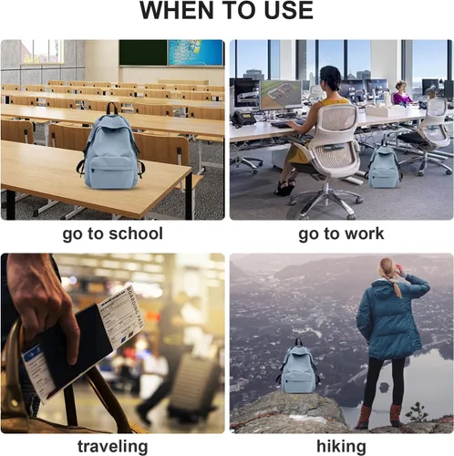 Vista 6 de Mochila escolar ligera para adolescentes y niñas, mochila de escuela secundaria para niños, escuela primaria, mochila para estudiantes, Azul