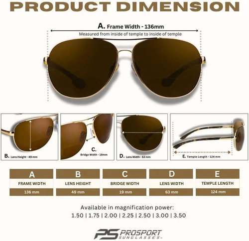Vista 3 de proSPORT Aviador Polarizado Bifocal Gafas De Sol Lectores Hombres Mujeres De Mar Profundo Pesca Bisagra De Primavera Med - XL Heads, Marco dorado