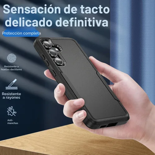 Vista 5 de Funda para Samsung Galaxy S24 FE con 2 protectores de pantalla de vidrio templado y protector de lente de cámara, capa interior de TPU suave y Negro