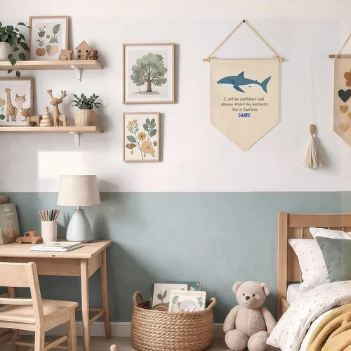 Vista 5 de Decoración de animales marinos, letrero de bandera del océano, regalo para bebés, niños y niñas, banderines para decoración de pared, regalo