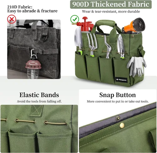 Vista 3 de Raynesys Bolsa de mano de jardín, organizador de herramientas de jardinería con bolsillos y asa, bolsa de almacenamiento de jardín resistente 900D