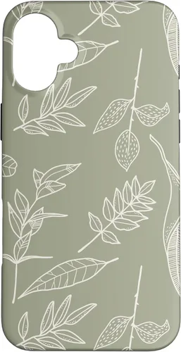 Vista 23 de Carcasa para iPhone 16, diseño de hojas y flores, color verde salvia