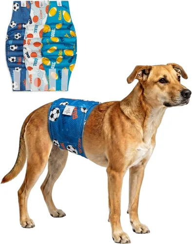 Vista 10 de CuteBone - Pañales lavables para perro macho, banda abdominal, paquete de 3 unidades, color negro, modelo DM54XS