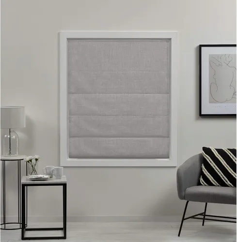 Vista 2 de Exclusive Home - Persiana Acadia 100% blackout de poliéster estilo romana, 23"x64", plata