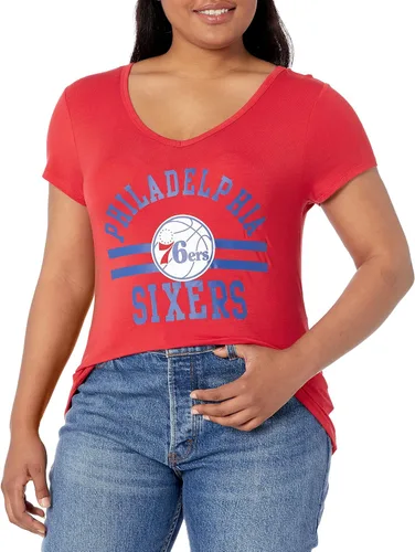 Vista 59 de Ultra Game Camiseta de mujer NBA Oficial con cuello en V y strass de manga corta