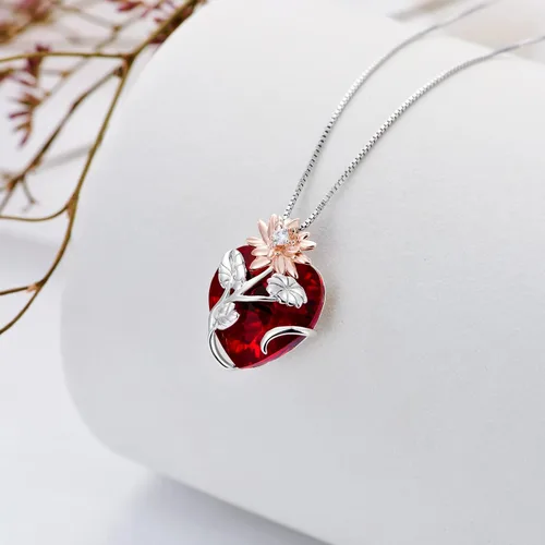 Vista 4 de TOUPOP Collar con colgante floral de plata esterlina 925 con diseño floral de corazón de cristal para cumpleaños, graduación, regalos para mujeres