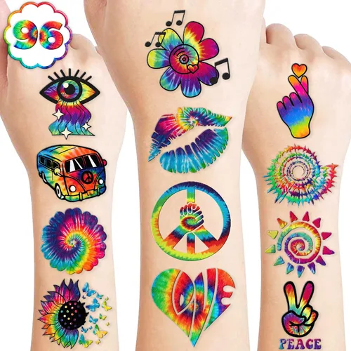 Vista 9 de 96 tatuajes temporales luminosos precortados que brillan en la oscuridad de los años 90 y 80 para niños, recuerdos de fiesta de cumpleaños temáticos