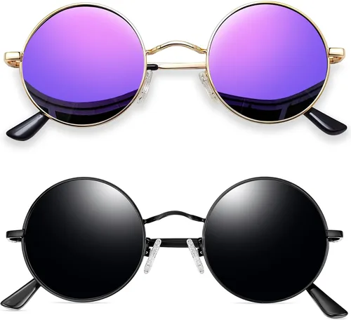 Vista 18 de Joopin Gafas de sol redondas pequeñas Hippie Circle Teashades Traje de protección UV Todo negro