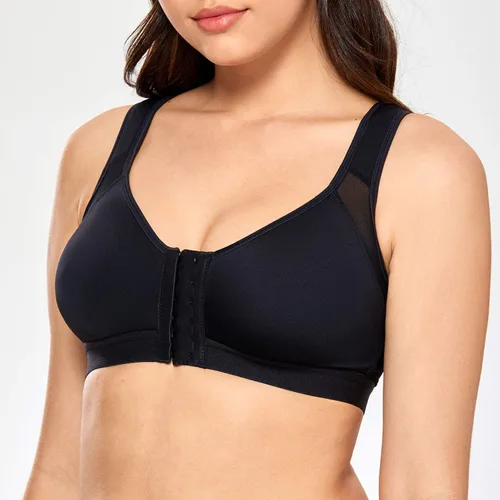 Vista 2 de DELIMIRA Women's Full Coverage Front Closure Wire Free Back Support Posture Bra