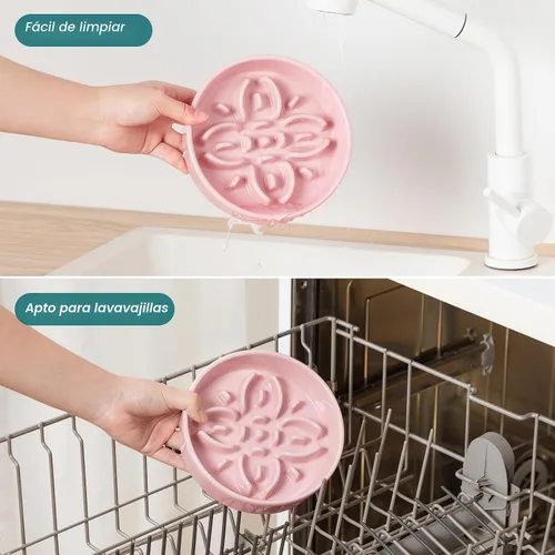 Vista 5 de vancasso Cuencos de alimentación lenta de cerámica para perros, cuencos de comida para perros con rompecabezas con laberinto floral, plato Rosa