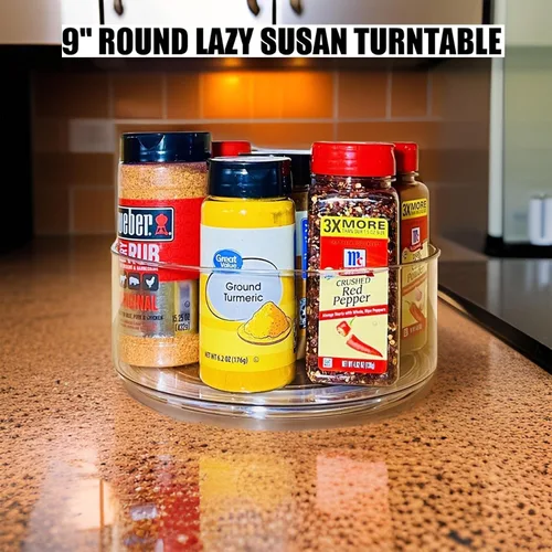 Vista 7 de Paquete de 3 organizadores transparentes Lazy Susan giratorios de 360° de 9 pulgadas para cocina, refrigerador, gabinete, encimera, despensa