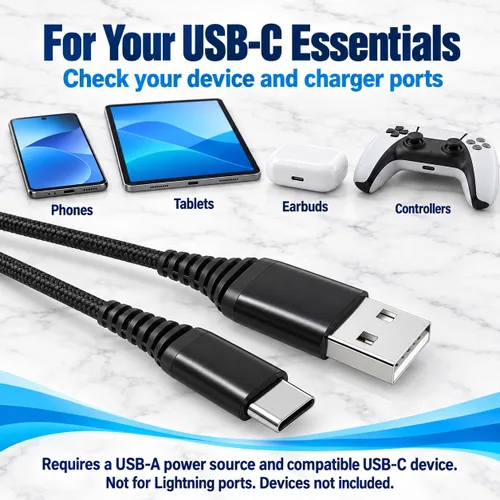 Vista 5 de Paquete de 5 cables USB tipo C [6 pies Carga rápida 3A trenzados] - Cable de carga USB-A a USB-C, compatible con iPhone 17 16 15 Plus Pro Max