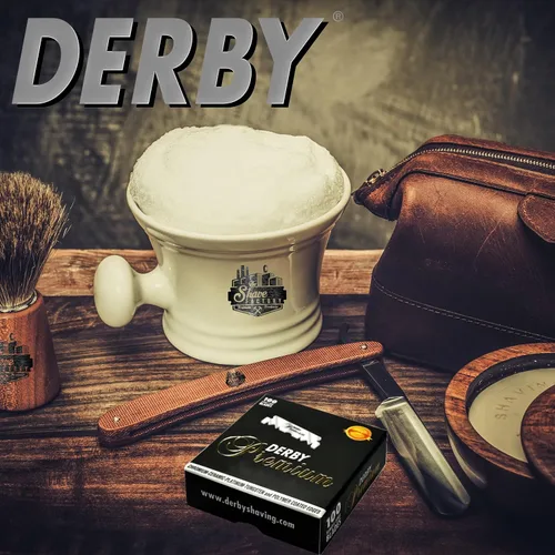 Vista 4 de 100 cuchillas de afeitar "Derby Premium" de un solo filo para maquinilla de afeitar recta