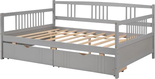 Vista 6 de Bellemave Sofá cama de tamaño matrimonial, sofá cama de madera con cajones, sofá cama con cajones de almacenamiento, sofá cama de doble uso