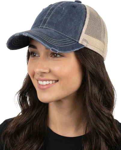 Vista 26 de Funky Junque Distressed Mesh Low Profile Trucker Hat Snapback Cap Paquete de 2: camuflaje negro y negro