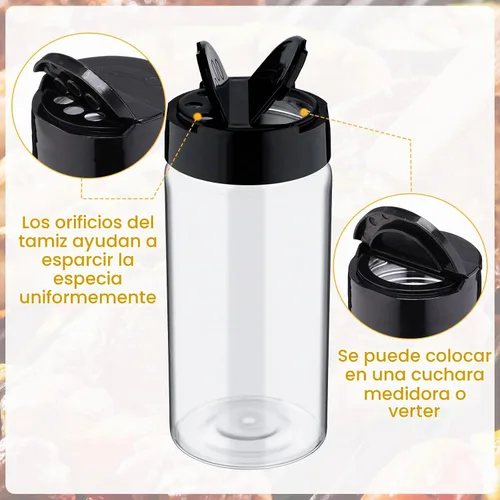 Vista 3 de Mimorou - Paquete de 40 tarros de plástico transparente para especias con Negro