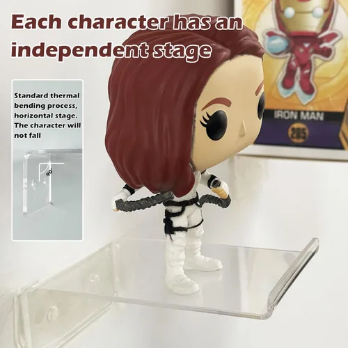 Vista 6 de Paquete de 12 estantes acrílicos negros para cajas Funko Pop, estante de exhibición de pared para figuras de juguete coleccionables, figura
