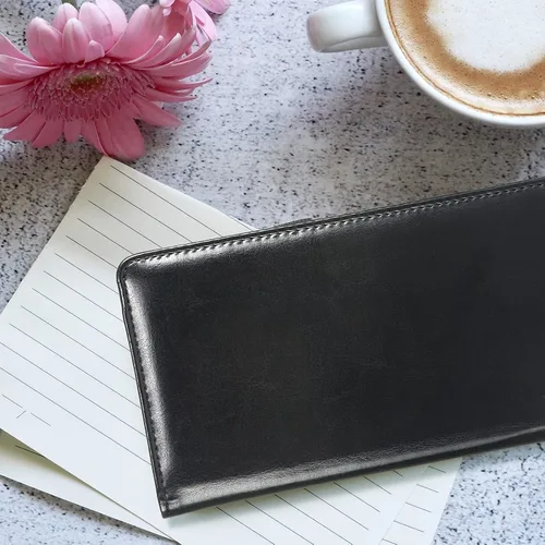 Vista 6 de CoBak Checkbook Cover - Cartera para chequera de cuero premium con función de bloqueo RFID para hombre o mujer, negro