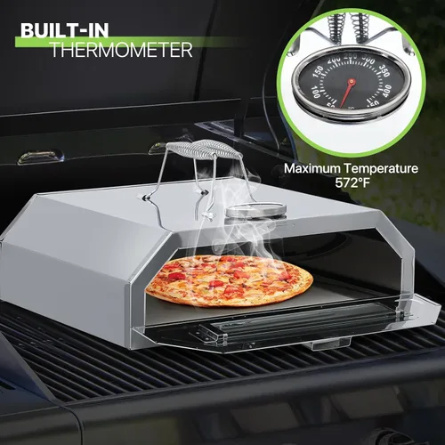 Vista 6 de Magshion Horno de pizza de 11 pulgadas para parrilla, horno de pizza superior con cáscara de pizza y piedra, máquina de pizza portátil al aire libre