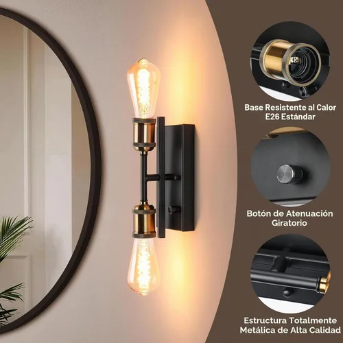 Vista 7 de Lightess Aplique de pared de baño con interruptor regulable estilo casa