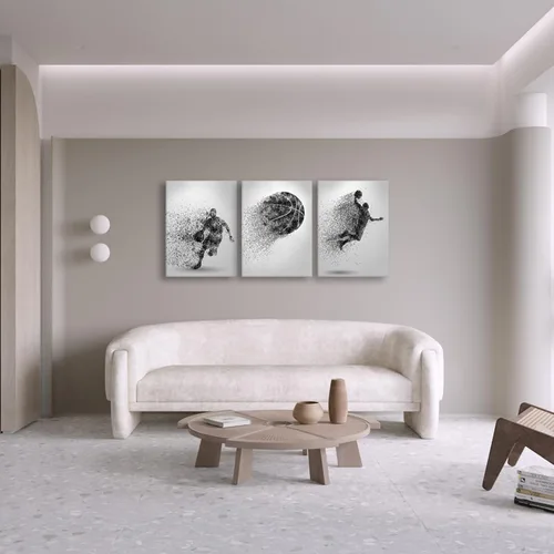 Vista 5 de Juego de 3 impresiones artísticas en lienzo de baloncesto, pósteres de baloncesto enmarcados, decoración de sala deportiva para hombres, niños