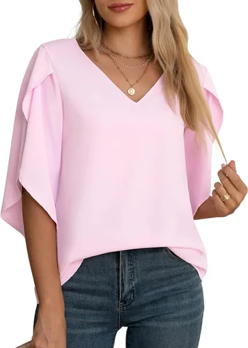 Vista 3 de Jouica Blusa casual de gasa con mangas 34 con volantes para mujer