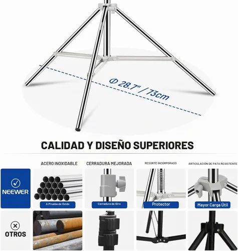 Vista 6 de NEEWER Soporte de Luz Mejorado de 75"/190cm de Acero Inoxidable con Resorte, Trípode de Fotografía Plegable con Juntas de Tubo Más Resistentes