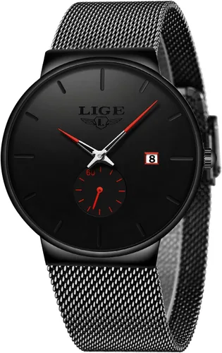 Vista 8 de LIGE Wrist Watches for Men Waterproof Dress Vintage Work Casual Stainless Steel 3ATM Water Resistant Japanese Quartz Movement Date Display Business