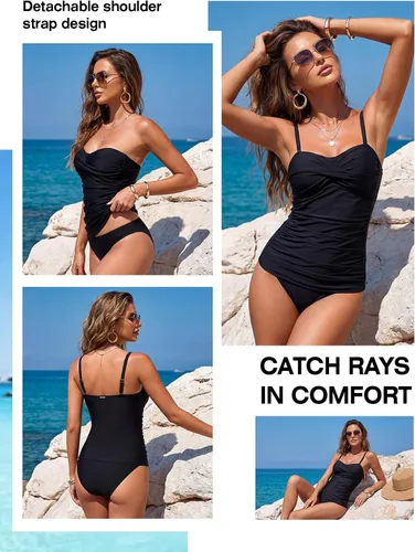 Vista 3 de RELLECIGA Top tankini con control de abdomen para mujer Negro