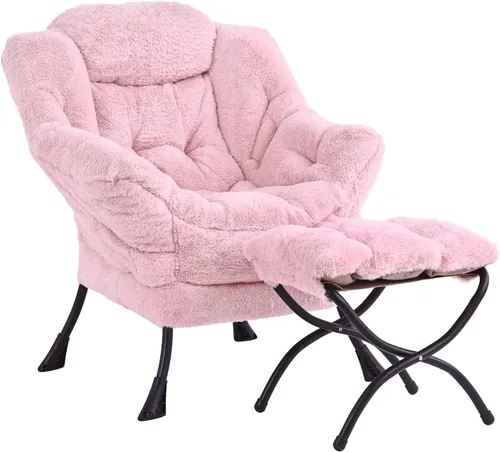 Vista 14 de LITA - Silla perezosa con otomana, sofá tapizado de ocio moderno de acento, silla de lectura contemporánea de salón con reposabrazos y bolsillo