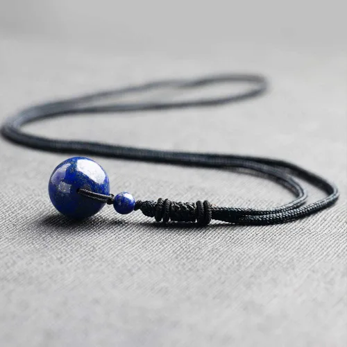 Vista 22 de iSTONE Collar unisex con dije de cuentas redondas auténticas, cadena de cuerda negra de 24 pulgadas para hombres y mujeres