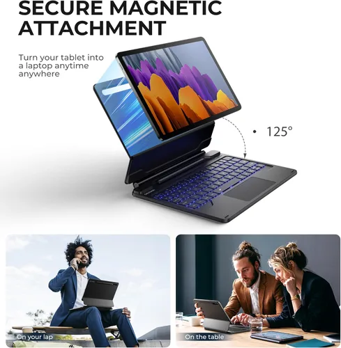 Vista 3 de Dexnor Para Samsung Galaxy Tab S8/S7 Funda Con Teclado Soporte Magnético Flotante Cantilever Con Trackpad Multi-Touch S Pen Holder Funda De Teclado