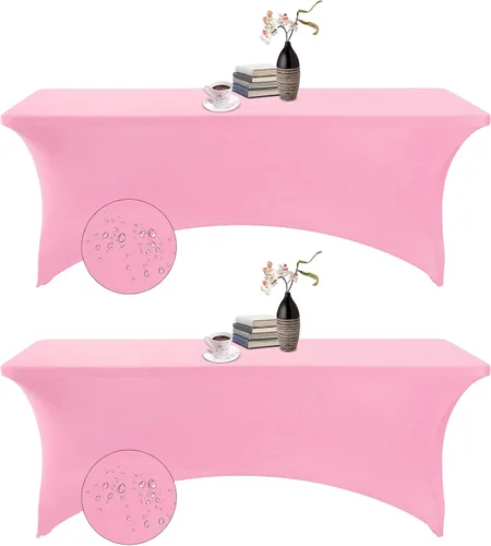 Vista 96 de Paquete de 2 fundas de mesa de elastano impermeables para mesas rectangulares, 6 pies, negras, elásticas, resistentes a manchas, para todas