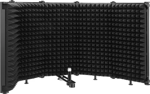 Vista 2 de GLEAM Escudo de aislamiento de micrófono: soporte de trípode de 2 pies 6 pulgadas a 5 pies 10 pulgadas de altura ajustable compatible con micrófonos