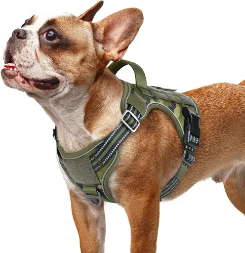 Vista 30 de rabbitgoo - Arnés para perros pequeño sin tirones, chaleco táctico de servicio con Molle y asa de control, arnés militar ajustable y reflectante