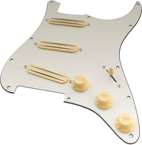 Vista 6 de Musiclily Golpeador ST-SSS básico precableado con mini riel de cerámica Humbucker para guitarra eléctrica Strat Style, 3 capas blanco envejecido
