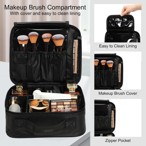 Vista 2 de Estuche de tren de maquillaje rodante de partículas para cosméticos, organizador de almacenamiento grande con ruedas giratorias, estuche
