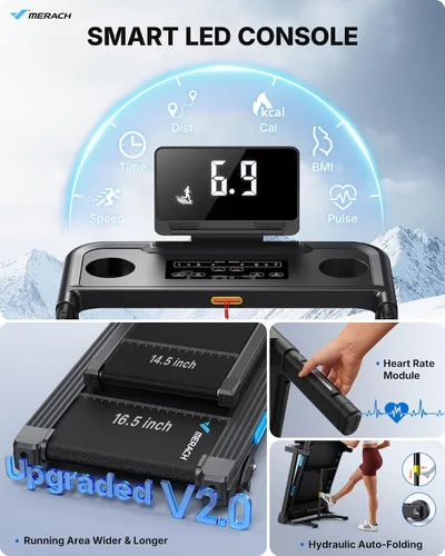 Vista 2 de MERACH T12 Foldable Treadmill for Home, 300 LBS Capacity, Wide Running Belt