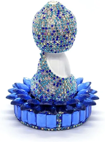 Vista 6 de Blanco cerámica Dimaond Lotus Buddha estatua coche/oficina/hogar interior bendición ornamento (azul)