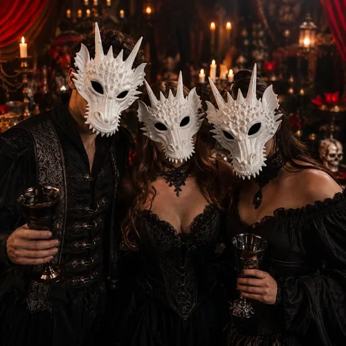 Vista 6 de LUOZZY 3 máscaras de dragón blanco Animal Skull Cosplay Halloween Party Costume