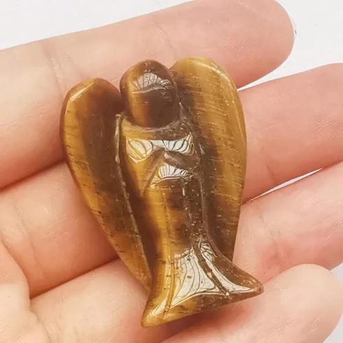 Vista 11 de Estatua de ángel guardián de oración de cristal curativo de labradorita negra natural, 1.5 pulgadas, tallado en bolsillo, figuras de piedra de palma