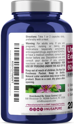 Vista 3 de NusaPure Cápsulas Umckaloabo, 60 mg, 200 cápsulas vegetales (sin OMG, veganas)