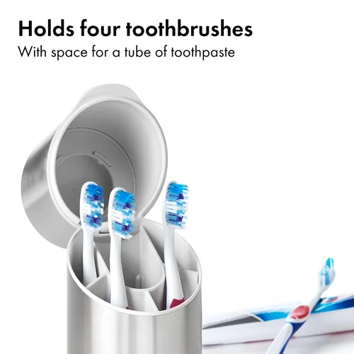Vista 9 de OXO Good Grips - Organizador de cepillos de dientes de acero inoxidable, organizador y almacenamiento de baño, soporte para cepillos de dientes